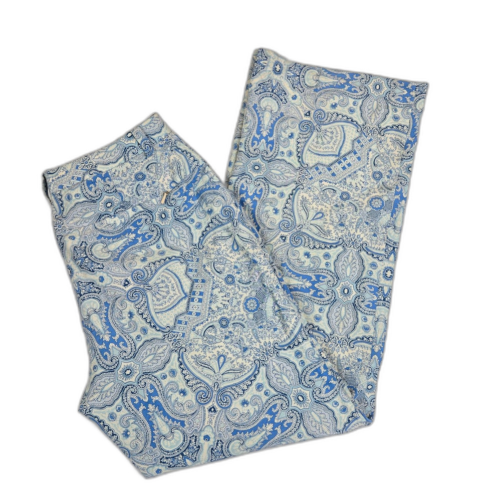 BR Womens Silk Cotton Paisley Lined‎ Straight Pants Sz 4 Blue Cream Office Siren